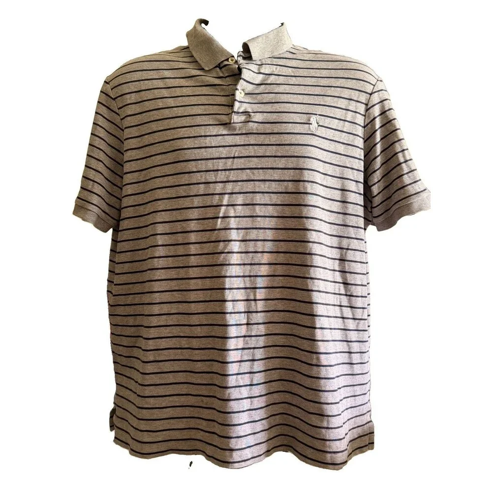 Polo Ralph Lauren Golf Shirt Mens XL Extra Large Gray Pima Cotton Striped